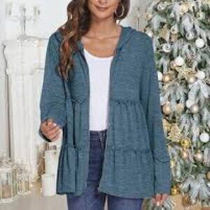 Free People Trapeze Hoodie Women's Blue Hooded Sweater Sweatshirt Size S